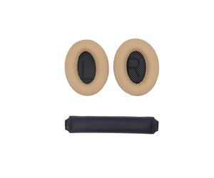 Almohadillas y diadema de repuesto para auriculares Bose QC15, QC25 y QC35 Beige+Black