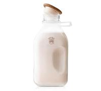 Almond Cow - Jarra de vidrio con tapa y boquilla, recipiente de leche de botella de vidrio para refrigerador, botellas de tarro de leche transparente, recipiente de líquido de grado alimenticio