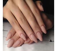 Almond Nude Pink Matte French Press On Nails con pegamento - 24pcs Elegante Nude Color Nude Uñas Artificiales Larga Duradera French Secado Rápido Manicura con Cobertura Completa