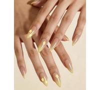 Almond Press on Nails, 24 unidades French Yellow Naild Press on, uñas postizas cubiertas completas, uñas postizas reutilizables, agradable sensación de uso, uñas brillantes para mujeres, manicura DIY
