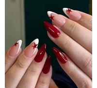 Almond Press On Nails Short Fall Fake Nails with Designs, Full Cover French Tip False Nail with Jelly Glue, Glossy Brown Gradient Artificial Reusable Stick On Nail for Women