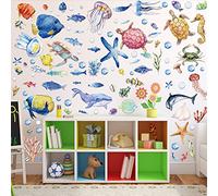 Alnicov 104 piezas coloridas debajo del mar pegatinas de pared de medusas de peces decoración de pared removible con temática oceánica para dormitorio, sala de estar y oficina