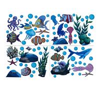 Alnicov 80PCS Glow Undersea Creatures Adhesivo de pared Fish Starfish Shell Adornos de pared Decoración de pared impermeable para el hogar Oficina Sala de estar Baño (Azul)