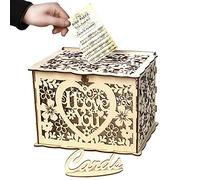 Alnicov Caja de madera para tarjetas de boda,caja de dinero con ranura para cerradura,caja de dinero de madera para boda,recepción,aniversario,decoración (I Love You-Small Size)
