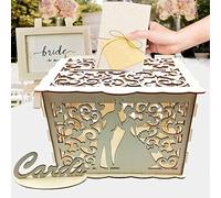 Alnicov Caja de tarjetas de boda, decoraciones rústicas de madera para bodas y decoraciones de boda de campo, caja de tarjetas con cerradura para recepción de boda, despedida de soltera y aniversario