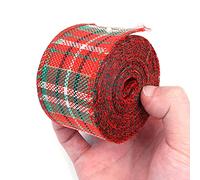 Alnicov Cinta de tela escocesa,2 rollos de cinta de arpillera navideña,cinta de envoltura con alambre para manualidades,decoración de manualidades,arcos florales,6m cada rollo (verde de Navidad)