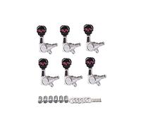 Alnicov Clavijas de afinación de guitarra con cabeza de calavera sellada, 6R para piezas de guitarra eléctrica, negro y plateado