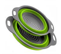 Alnicov Colador plegable, juego de 2 coladores plegables, colador flexible de silicona para verduras/frutas, colador plegable para cocina (verde)