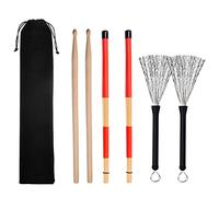 Alnicov Juego de palillos de tambor, 1 par de palos de tambor de madera de 5A, 1 par de cepillos de tambor y 1 par de cepillos retráctiles con bolsa para jazz acústica amante de la música regalo