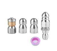 Alnicov Kit de Boquilla de Chorro de alcantarillado, Boquilla de Chorro de Drenaje de 4 Piezas con botón Giratorio, Acero Inoxidable, Boquilla Nasal de 1/4"