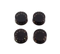 Alnicov Pomos de contrato de guitarra, pomos negros transparentes con palabra dorada, para guitarra eléctrica, bajo, botones de control de velocidad, volumen, tono, 4 unidades