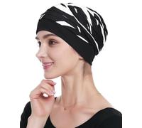Alnorm Gorro de bambú para quimioterapia, para enfermos de cáncer, cálido, súper cómodo, Negro (con impresión), Talla única