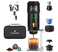 Alnotec - Cafetera expresso portátil 20 bares recargables, cafetera automática y compatible con cápsulas NES, DG & Café molido, cargador USB, 220 V y coche, funda + soporte de goteo.