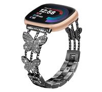 Alociaga Correa de metal brillante, compatible con Fitbit Versa 4/Sense 2/Versa 3/Sense, correa de repuesto para reloj inteligente Fitbit (negro)