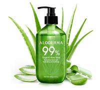 Aloderma 99% gel orgnico de aloe vera puro hecho dentro de las 12 horas posteriores a la cosecha grande de 17.6 oz botella de bomba liviana gel