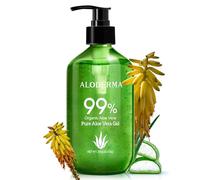 Aloderma Gel de aloe vera 99% orgánico fabricado dentro de las 12 horas posteriores a la cosecha, gel de aloe ligero y no pegajoso para cara, cuerpo, cabello y cuero cabelludo, alivio después del sol