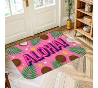 Aloha! - Alfombra tropical juguetona con hojas de palma de coco para verano, melocotón, pelo bajo, alfombra de esponja, resistente a la decoloración, para lavandería, baño, puerta, entrada, decoración