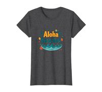 Aloha Beaches Tropical Paradise Vacaciones de Verano Camiseta, Mujer, Jaspeado Oscuro, L