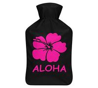 Aloha - Botella de agua de goma de flores hawaianas con cubierta de felpa suave, bolsa de agua caliente para invierno, manos y pies, protección contra el frío, 1000 ml