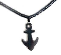 Aloha Collar de hombre hematita negra con colgante de ancla, idea regalo