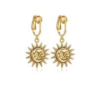 Aloha Earrings Pendientes colgantes de luna y sol sin perforación, One Size, Metal, Sin piedra preciosa