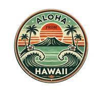 Aloha From Hawaii - Cartel de metal vintage con diseño de atardecer para el hogar, hombre, cueva, bar, cafetería, cocina, lavandería, decoración de pared, 8 x 8 pulgadas