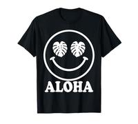 Aloha Happy Face Monstera Leaf Tropical Diseño de Vacaciones Camiseta