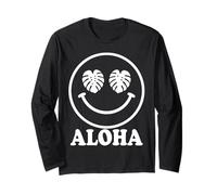 Aloha Happy Face Monstera Leaf Tropical Diseño de Vacaciones Manga Larga