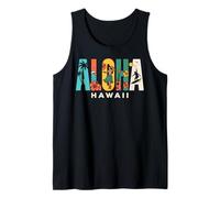 Aloha Hawaii Retro Island Hula Ukelele Surf Hibiscus Palms Camiseta sin Mangas