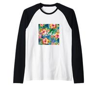 Aloha Hibiscus Flowers oahu maui Kauai Live pono Luna de Miel Camiseta Manga Raglan