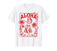 Aloha Hula Dancer Hibiscus Palm Trees Ukelele Retro Girl Art Camiseta