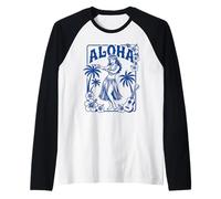 Aloha Hula Dancer Hibiscus Palm Trees Ukelele Retro Girl Art Camiseta Manga Raglan