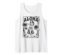Aloha Hula Dancer Hibiscus Palm Trees Ukelele Retro Girl Art Camiseta sin Mangas