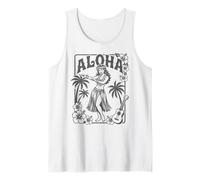 Aloha Hula Dancer Hibiscus Palm Trees Ukelele Retro Girl Art Camiseta sin Mangas
