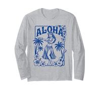 Aloha Hula Dancer Hibiscus Palm Trees Ukelele Retro Girl Art Manga Larga