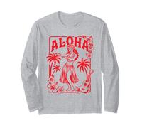 Aloha Hula Dancer Hibiscus Palm Trees Ukelele Retro Girl Art Manga Larga