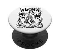Aloha Hula Dancer Hibiscus Palm Trees Ukelele Retro Girl Art PopSockets PopGrip Adhesivo