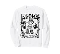 Aloha Hula Dancer Hibiscus Palm Trees Ukelele Retro Girl Art Sudadera