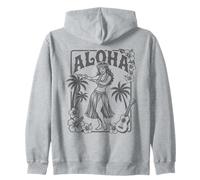 Aloha Hula Dancer Hibiscus Palm Trees Ukelele Retro Girl Art Sudadera con Capucha
