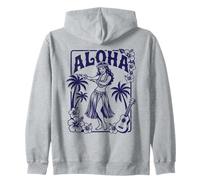 Aloha Hula Dancer Hibiscus Palm Trees Ukelele Retro Girl Art Sudadera con Capucha