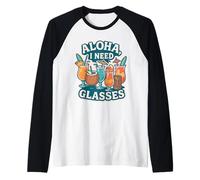 Aloha I Need Glasses Funny Tropical Cocktail Party Beber Camiseta Manga Raglan