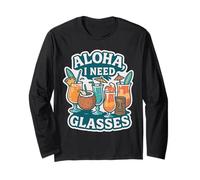 Aloha I Need Glasses Funny Tropical Cocktail Party Beber Manga Larga