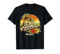 Aloha Maui Tropical Sunset Palm & Hibiscus Island Vibes Camiseta