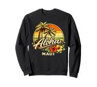 Aloha Maui Tropical Sunset Palm & Hibiscus Island Vibes Sudadera