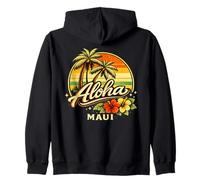 Aloha Maui Tropical Sunset Palm & Hibiscus Island Vibes Sudadera con Capucha