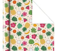 Aloha - Papel de regalo floral hawaiano Luau, pitaya, piña, naranja, plátano, sandía, limón, frutas de verano, hojas florales, hoja de papel de envoltura temática tropical para envolver regalos