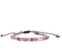 Aloha Pulsera para mujer y niña con piedra natural de amatista violeta de 4 mm cordón ajustable, idea regalo, Talla única, Poliéster, No es una piedra preciosa