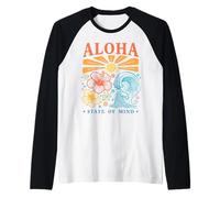 Aloha State of Mind, Hibisco Tropical Hawaiano, Olas de Sol Camiseta Manga Raglan