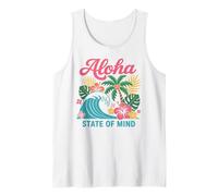 Aloha State of Mind Retro Wave Palmera Hawaii Beach Mujer Camiseta sin Mangas
