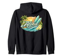 Aloha Tabla de Surf Hawaii Tropical Sunset Palm Beach Vibes Sudadera con Capucha